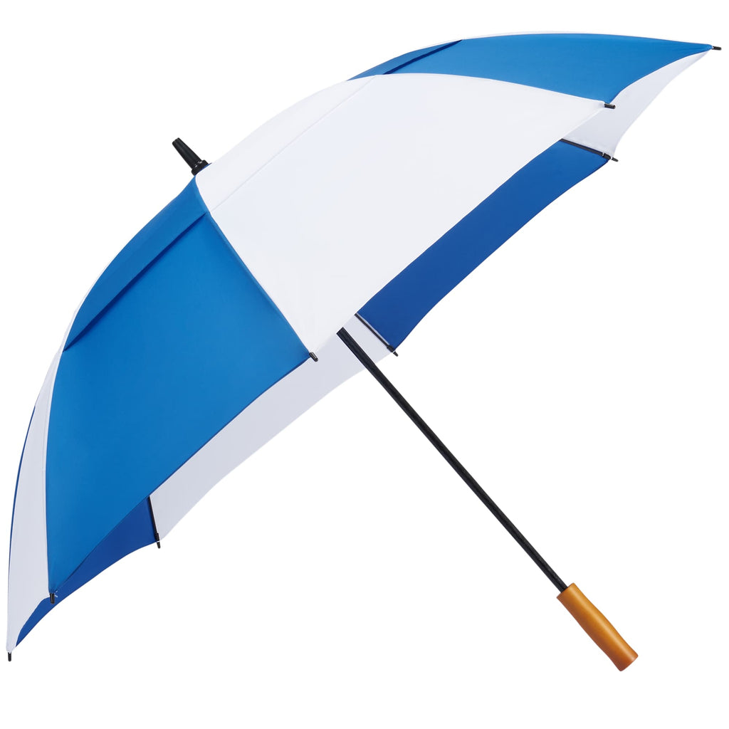 Golf Umbrella in Recycled PET with Wood Handle, 58 Inches Transfer - Royal/White - Right Angle 3