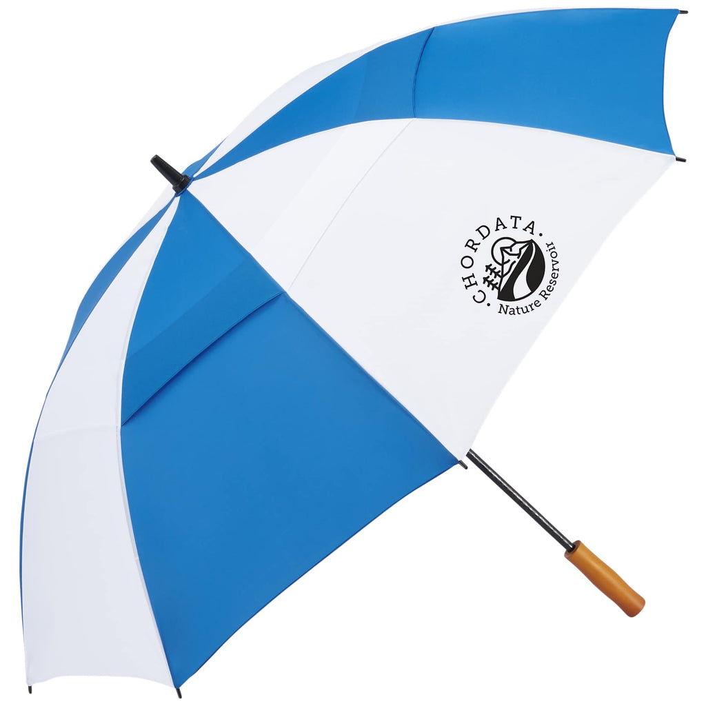 Golf Umbrella in Recycled PET with Wood Handle, 58 Inches Transfer - Royal/White - Right Angle