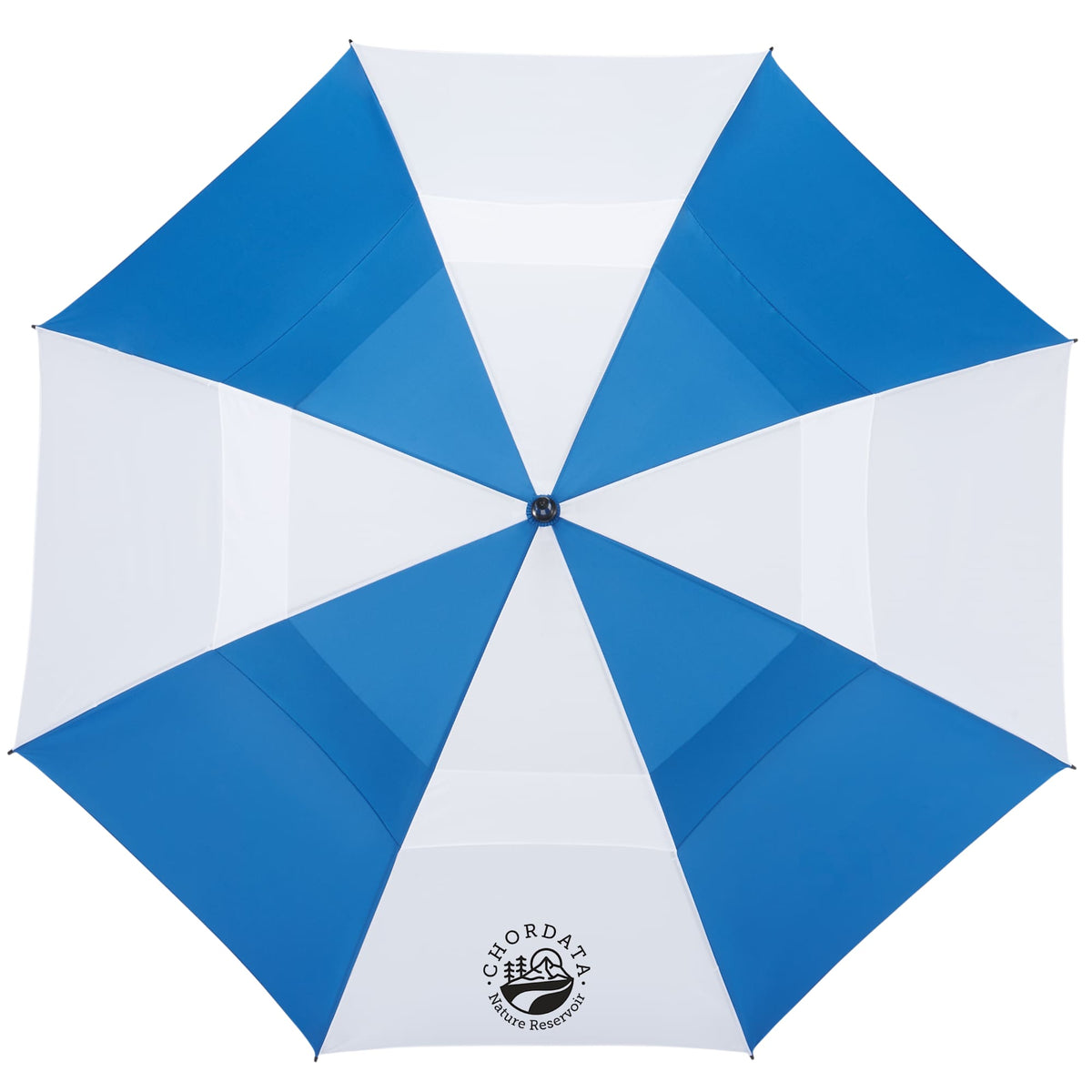 Golf Umbrella in Recycled PET with Wood Handle, 58 Inches Transfer - Royal/White - Top