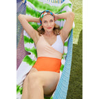 Good Vibes Cabana Stripe Beach Towel, 34 x 66 Inches - Lime - Front Lifestyle