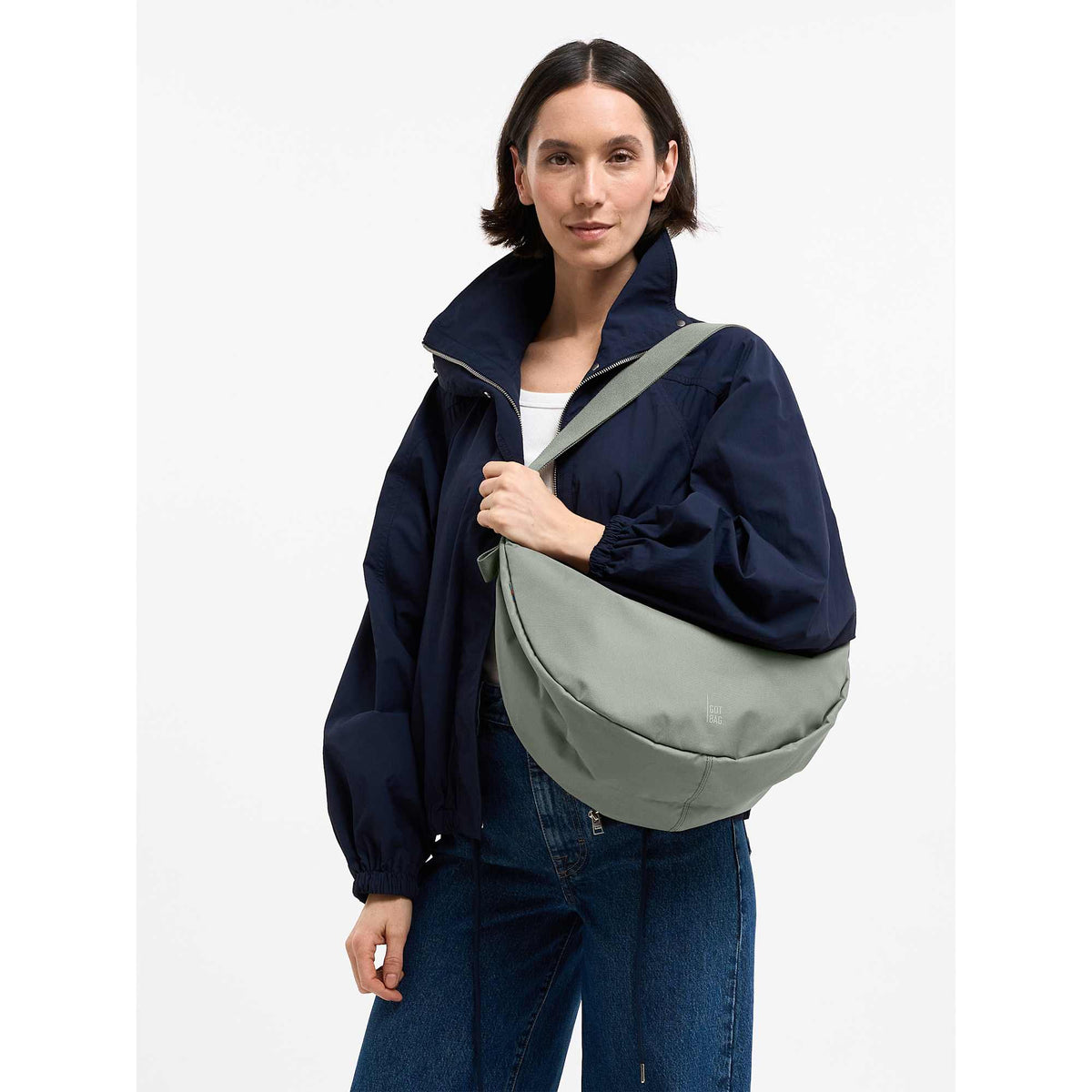 GOT BAG Large Moon Bag in Recycled Ocean Plastic, 12 L Transfer - Bass - On Model 2