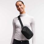 GOT BAG Sling Bag in Recycled Ocean Plastic, 2.4 L Embroidery - Black - Front On Model 2