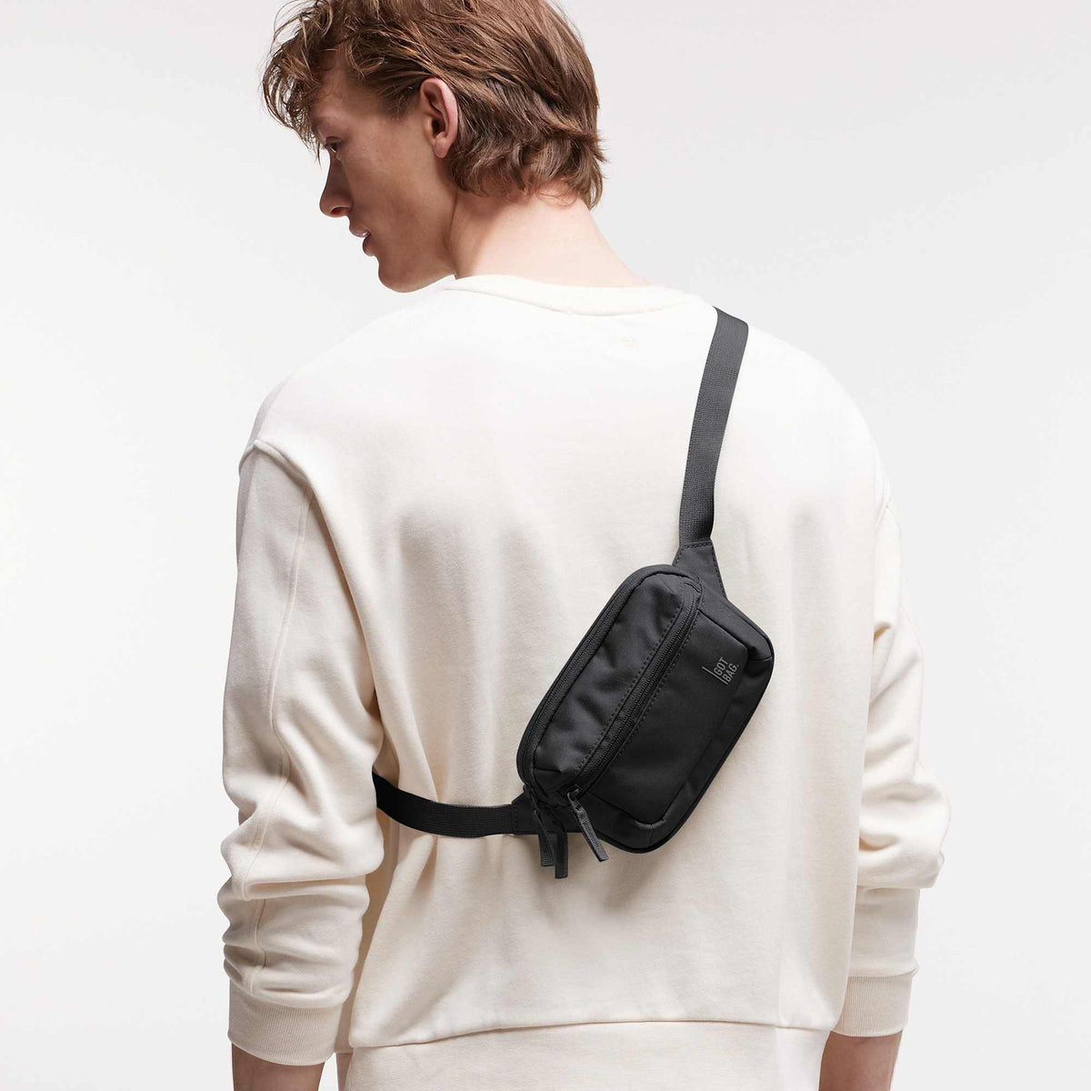 GOT BAG Small Sling Bag in Recycled Ocean Plastic, 0.7 L Embroidery - Black - On Model