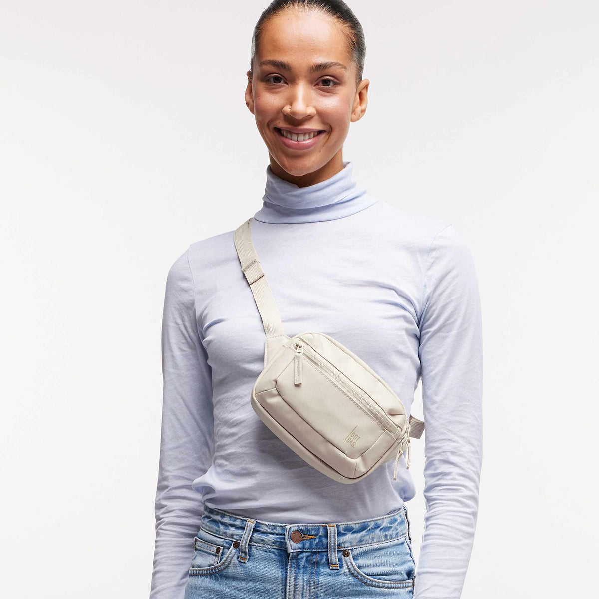 GOT BAG Small Sling Bag in Recycled Ocean Plastic, 0.7 L Embroidery - Soft Shell - On Model