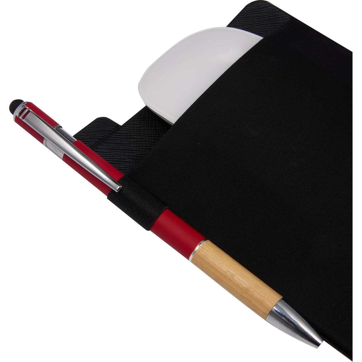 Grab and Go Stick-On Mouse Pouch for Laptops Full Color - Black - Propped 2