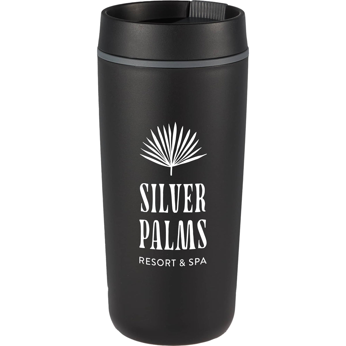 Grande Recycled Plastic Tumbler with Slide Lid, 16 oz - Black - Front