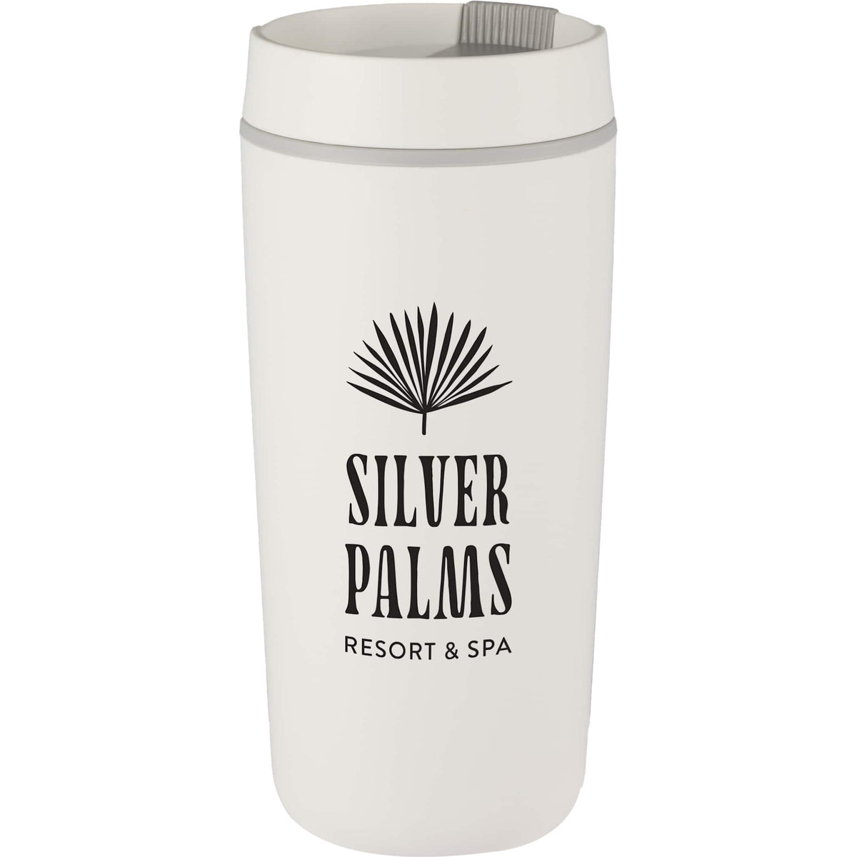 Grande Recycled Plastic Tumbler with Slide Lid, 16 oz - White - Front