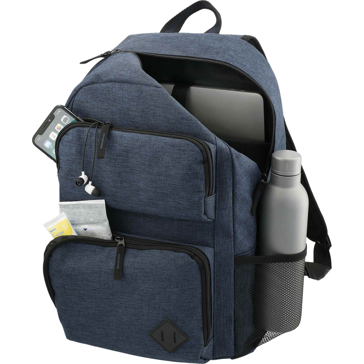 Graphite Deluxe Laptop Backpack with Tablet Pocket, 15.6 Inch Embroidery - Navy - Propped 2