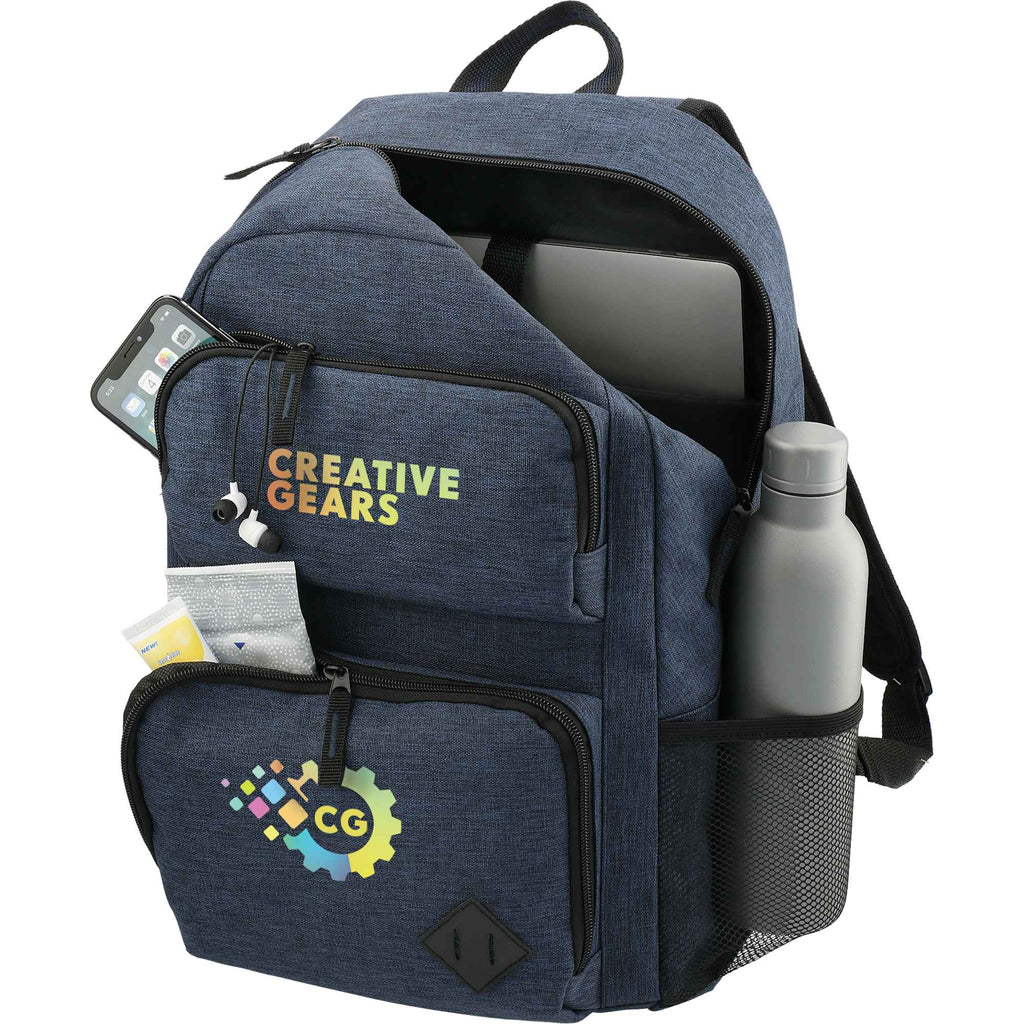 Graphite Deluxe Laptop Backpack with Tablet Pocket, 15.6 Inch Embroidery - Navy - Propped