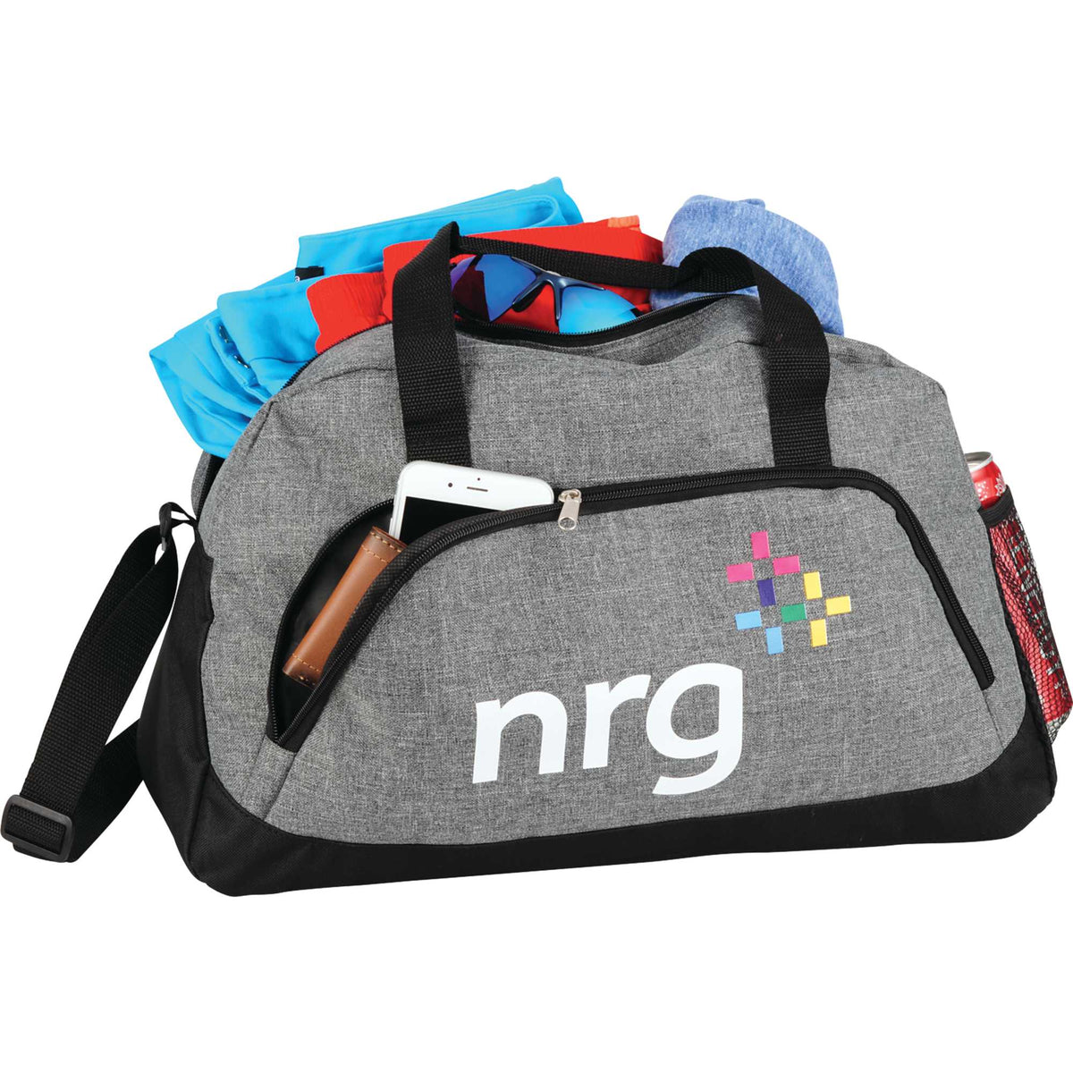 Graphite Heathered Duffel Bag, 18.5 Inches Transfer - Charcoal - Front