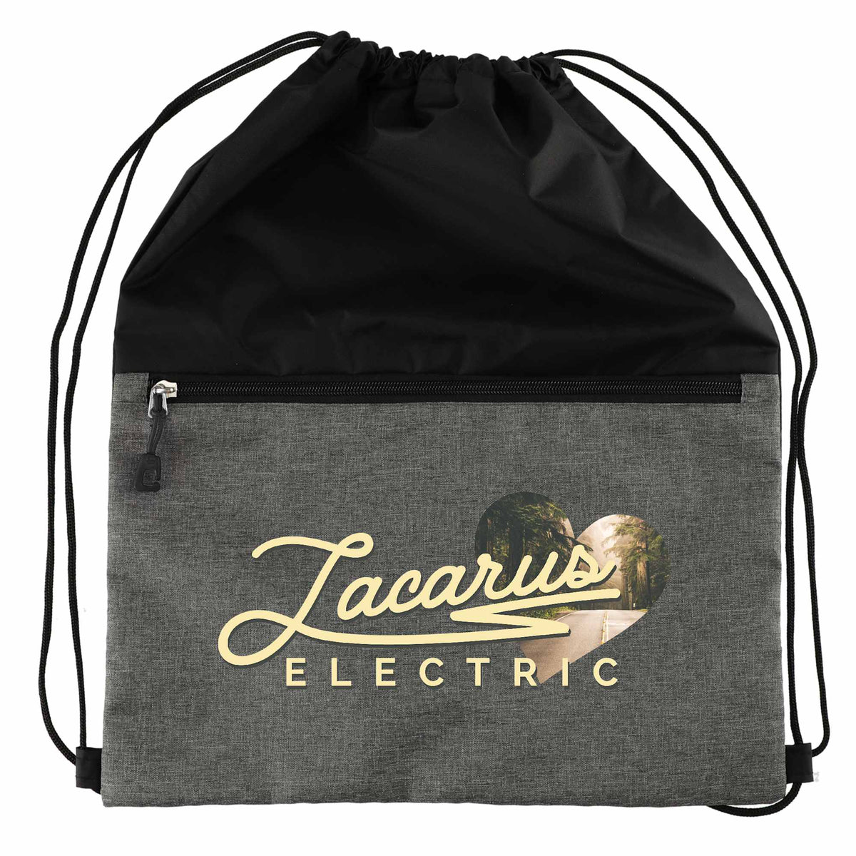 Graphite Recycled Drawstring Bag with Zip Pocket - Graphite - Front 2