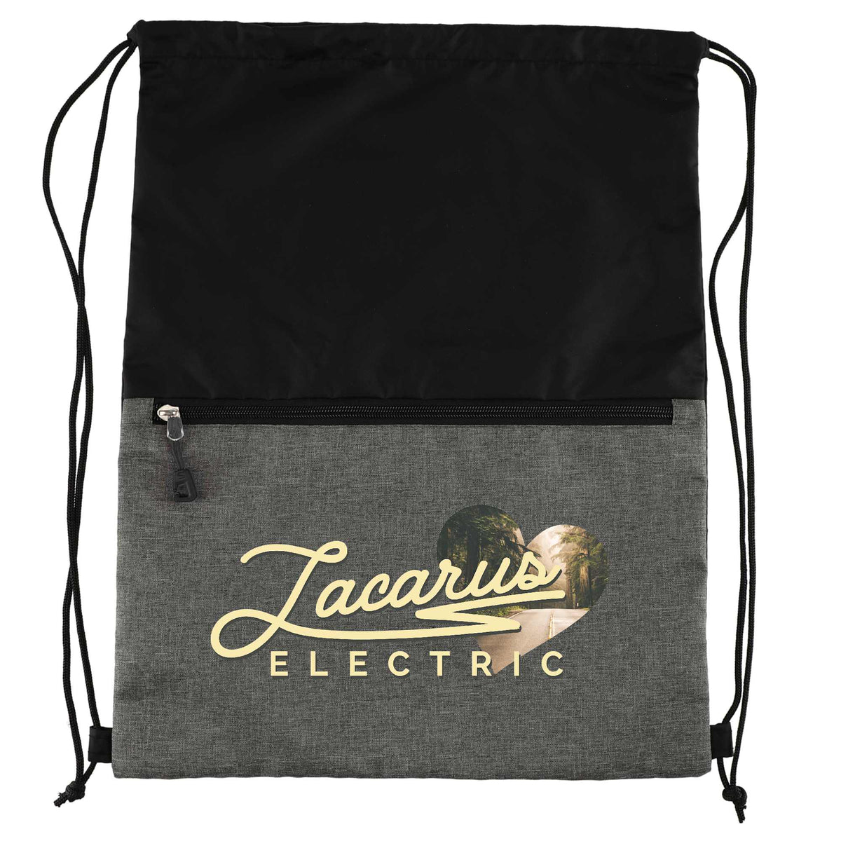 Graphite Recycled Drawstring Bag with Zip Pocket - Graphite - Front 3