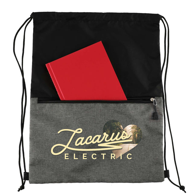 Graphite Recycled Drawstring Bag with Zip Pocket