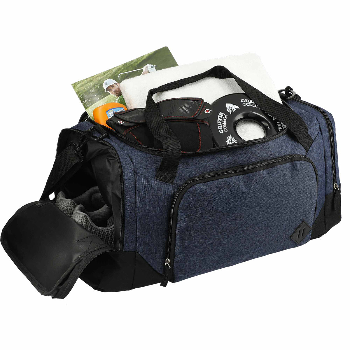 Graphite Weekender Duffel Bag with Shoe Pocket, 21 Inches Transfer - Navy - Propped 2