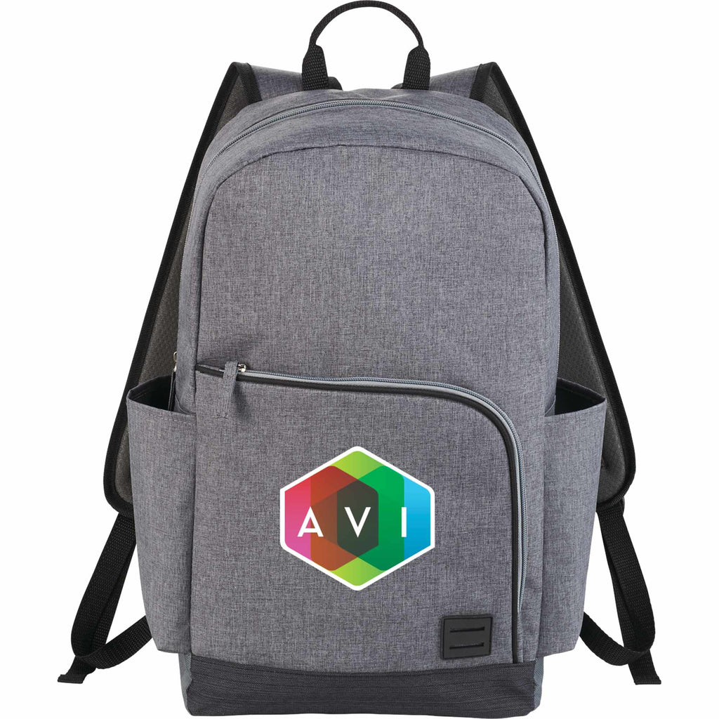 Grayson Laptop Backpack in 600D Polyester, 15 Inch Embroidery - Gray - Front