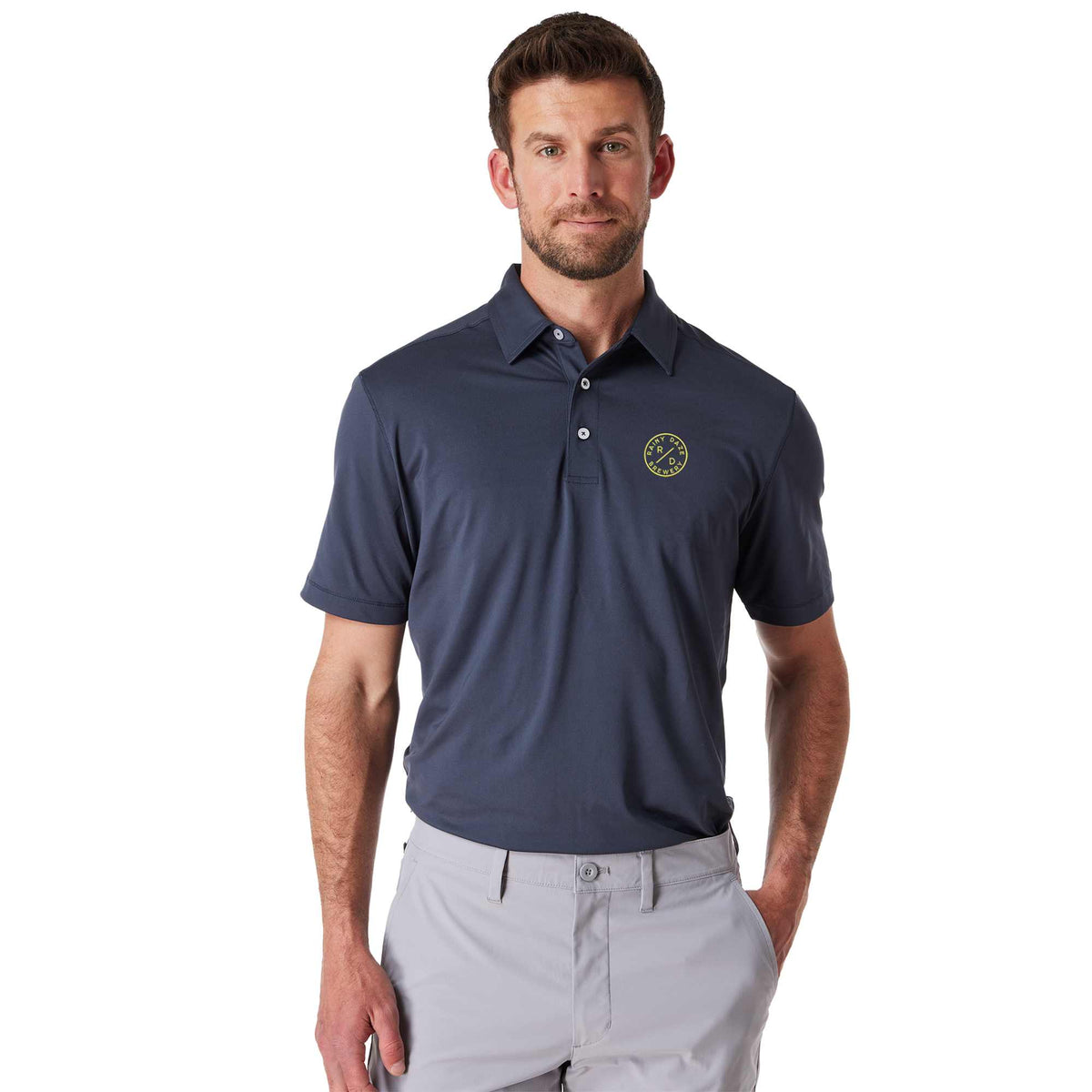 Greatness Wins Athletic Tech Polo for Men Laser Engraving - GW Navy - Front 2