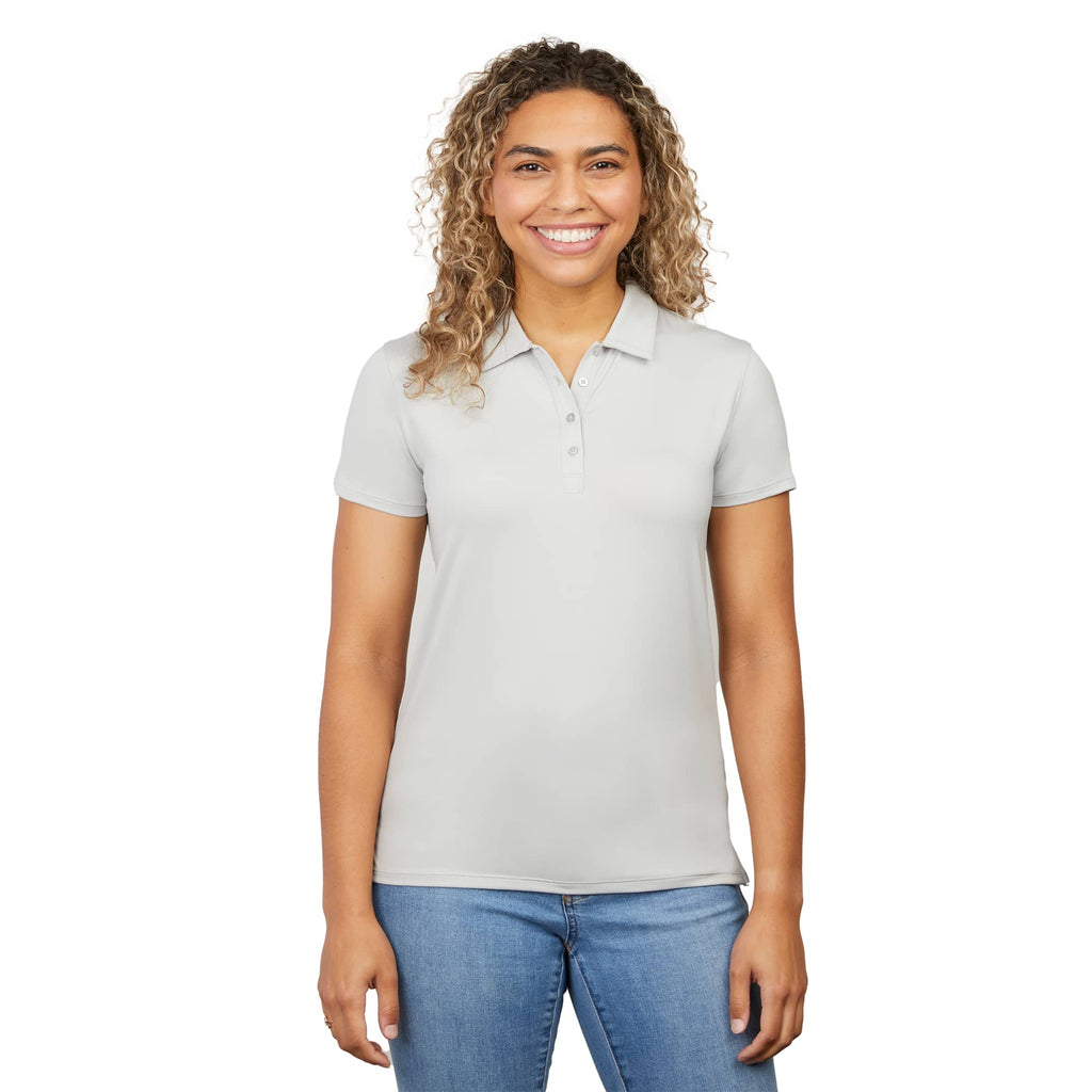 Greatness Wins Athletic Tech Polo for Women Embroidery - Ash Gray - Front On Model