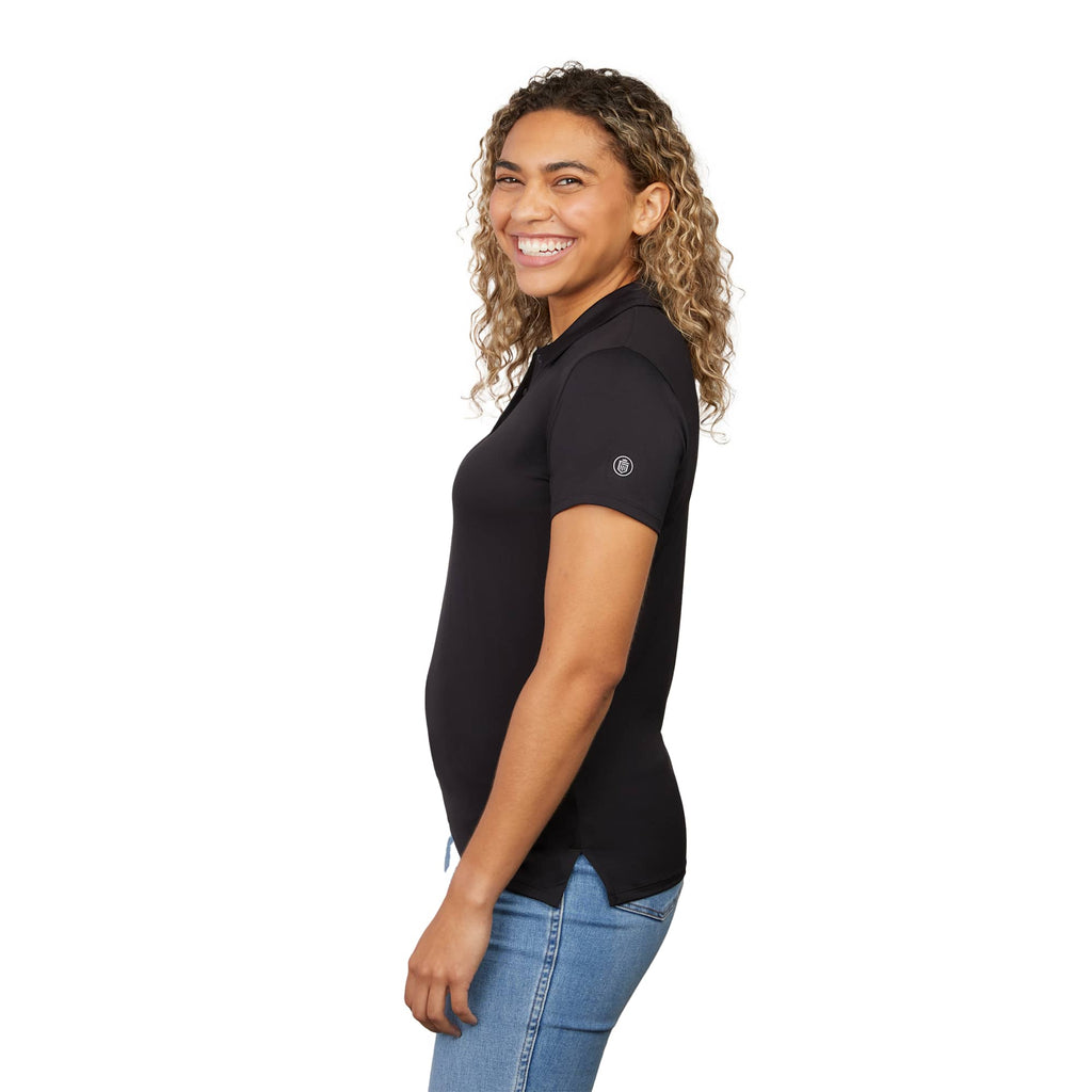 Greatness Wins Athletic Tech Polo for Women Embroidery - GW Black - Left Side On Model