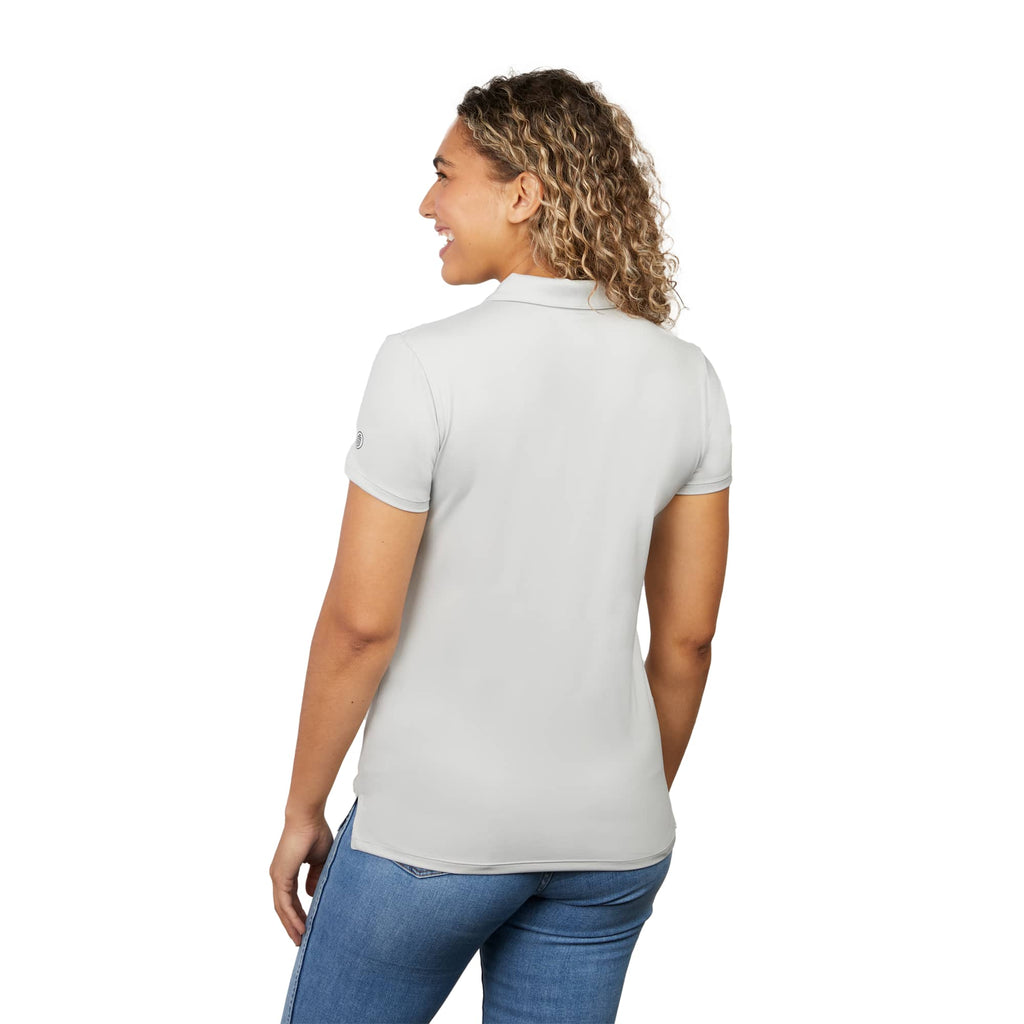 Greatness Wins Athletic Tech Polo for Women Laser Engraving - Ash Gray - Back On Model