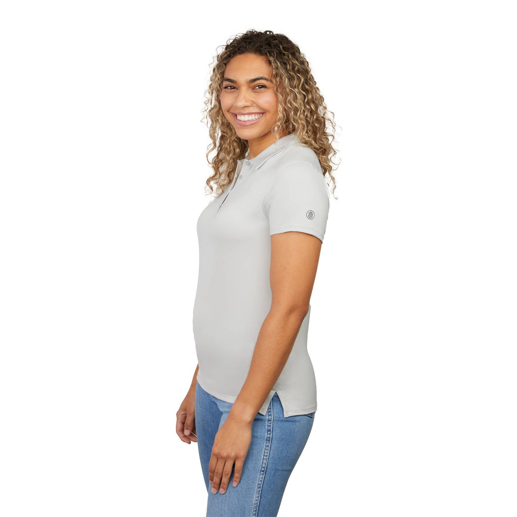 Greatness Wins Athletic Tech Polo for Women Laser Engraving - Ash Gray - Left Side On Model