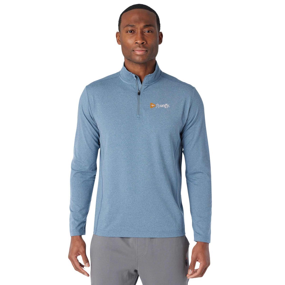 Greatness Wins Core Tech Quarter Zip for Men Laser Engraving - Superior Blue Heather - Front 2