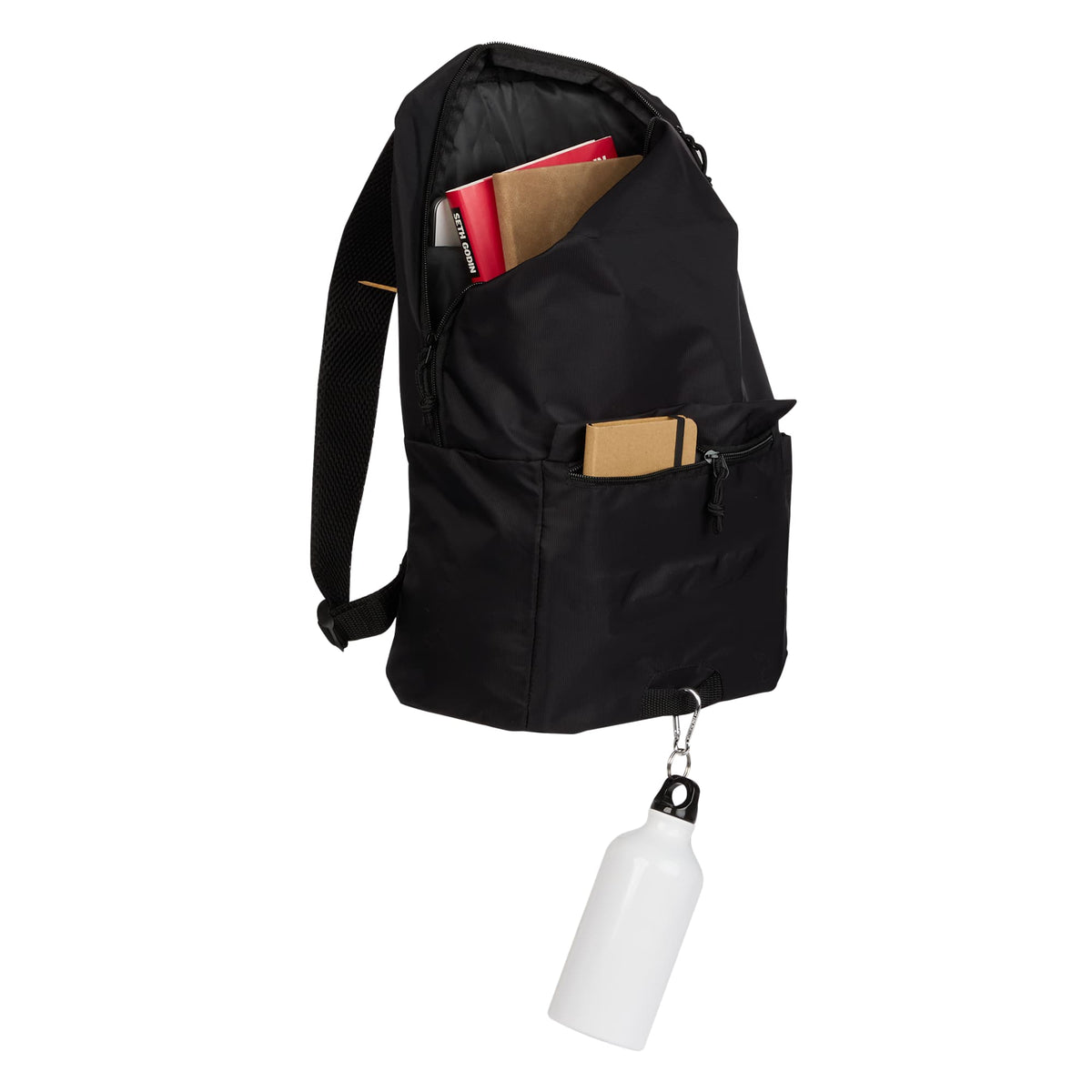 Greenway Laptop Backpack in Recycled Nylon, 15 Inch Transfer - Black - Propped
