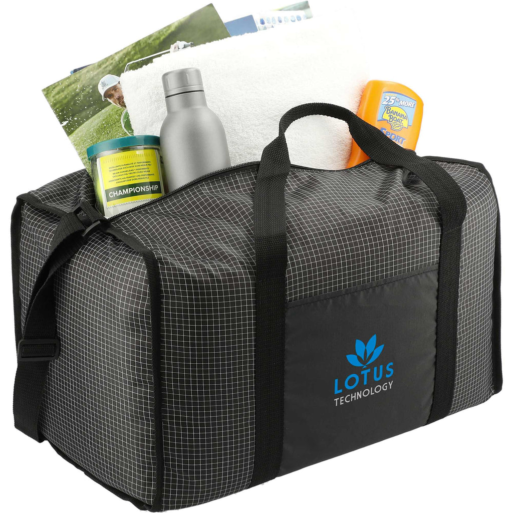 Grid Boxy Duffel Bag in Polyester Full Color - Black - Right Angle 2