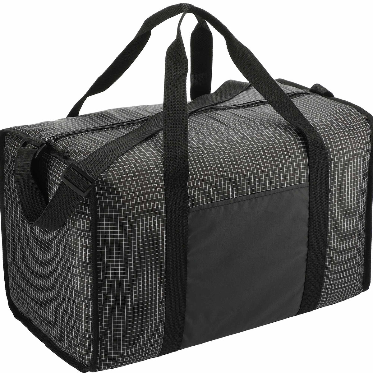 Grid Boxy Duffel Bag in Polyester Full Color - Black - Right Angle 3