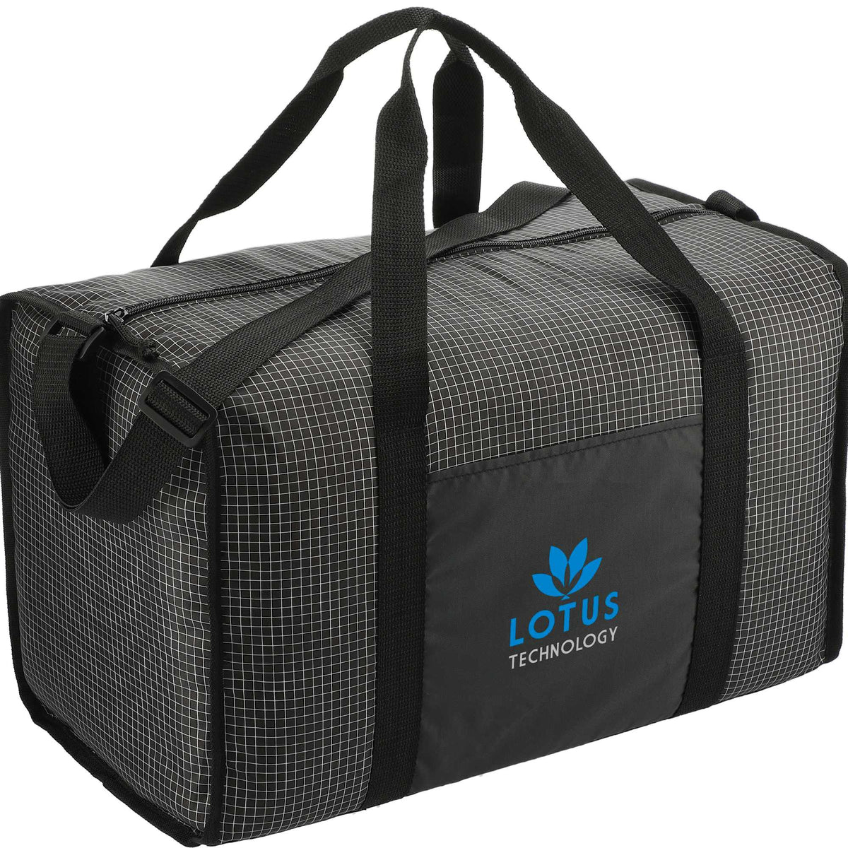 Grid Boxy Duffel Bag in Polyester Full Color - Black - Right Angle