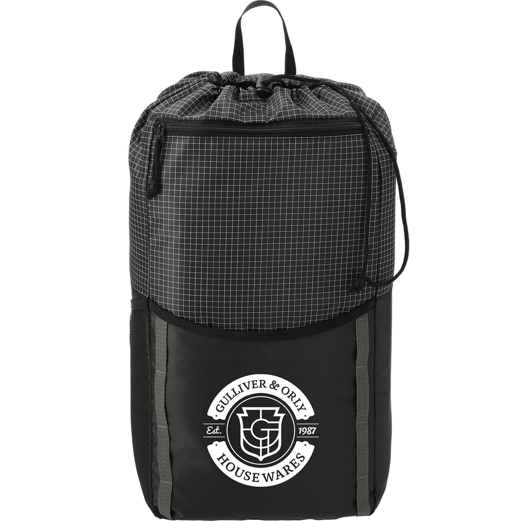 Grid Drawstring Backpack, 14L Full Color - Black - Front