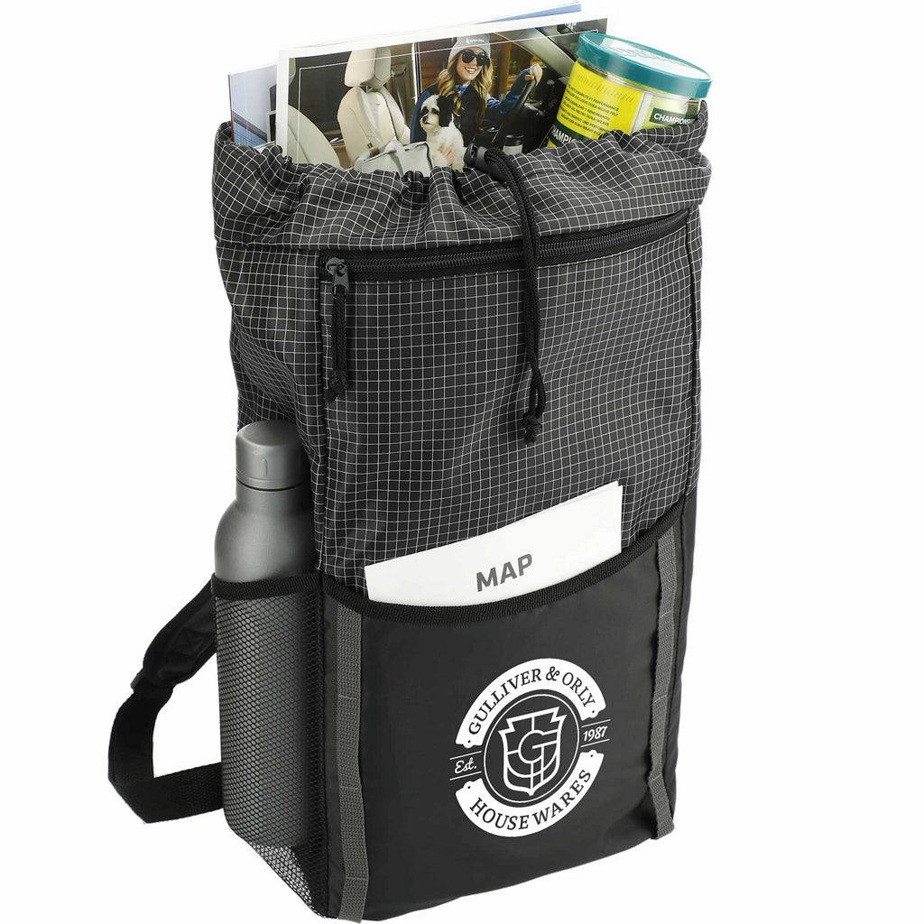 Grid Drawstring Backpack, 14L Full Color - Black - Right Angle 2