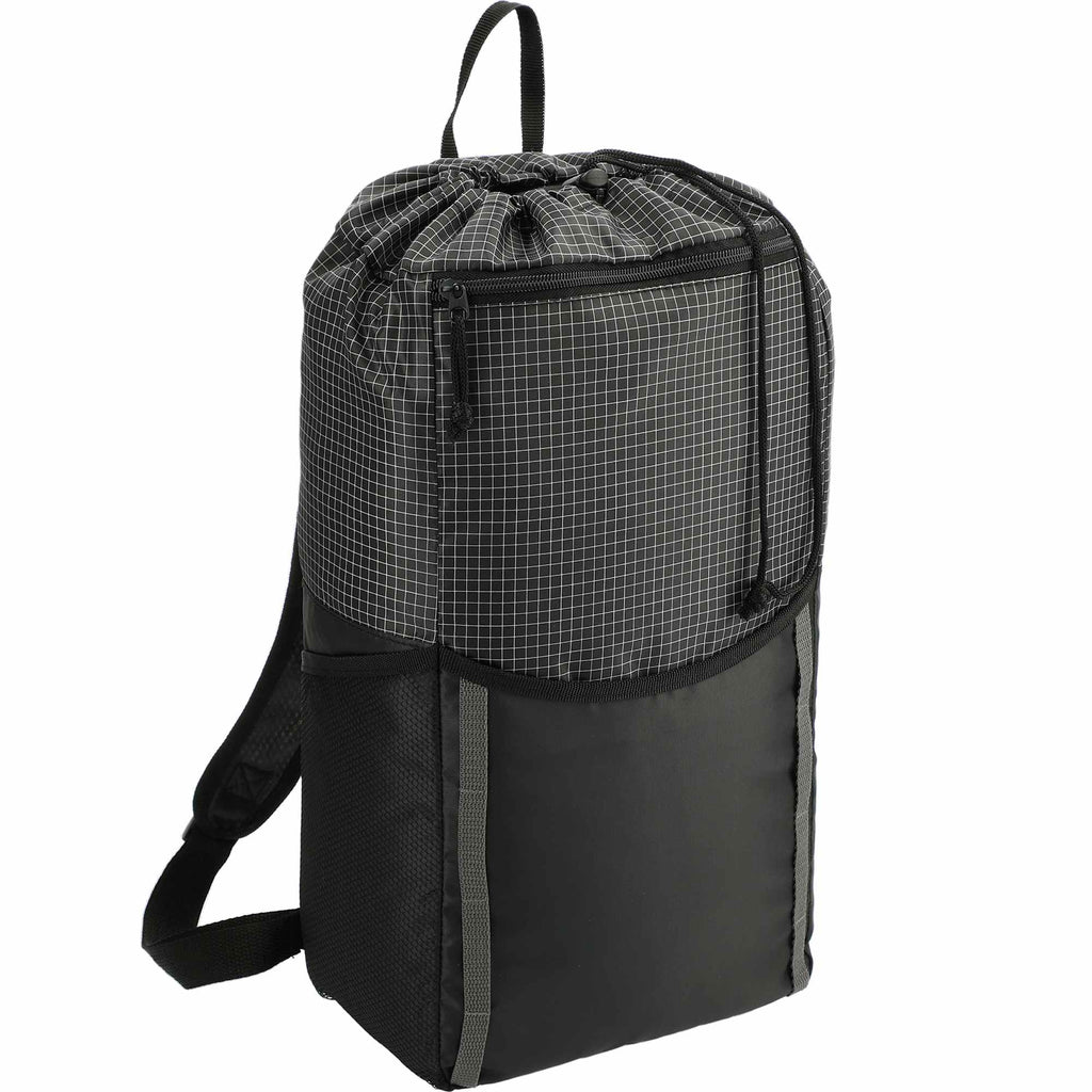 Grid Drawstring Backpack, 14L Full Color - Black - Right Angle 3