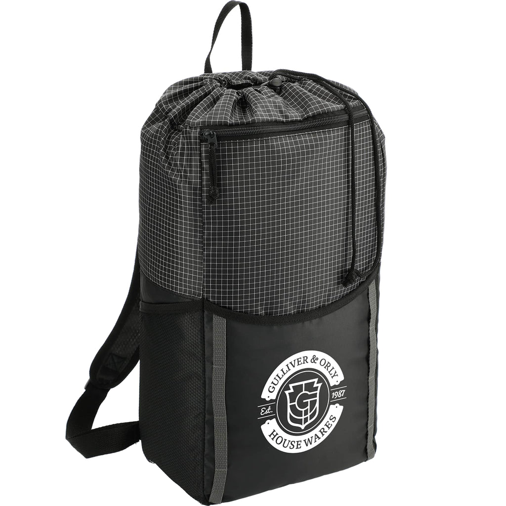 Grid Drawstring Backpack, 14L Full Color - Black - Right Angle
