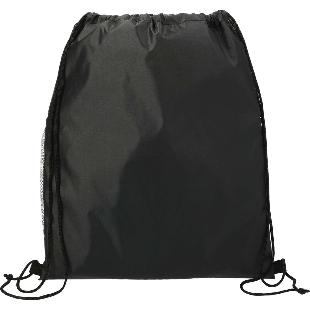 Grid Drawstring Bag with Zip Pocket Full Color - Black - Back