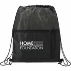Grid Drawstring Bag with Zip Pocket Full Color - Black - Front