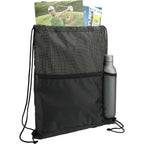Grid Drawstring Bag with Zip Pocket Full Color - Black - Right Angle 4