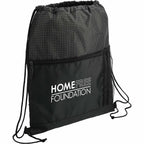 Grid Drawstring Bag with Zip Pocket Full Color - Black - Right Angle