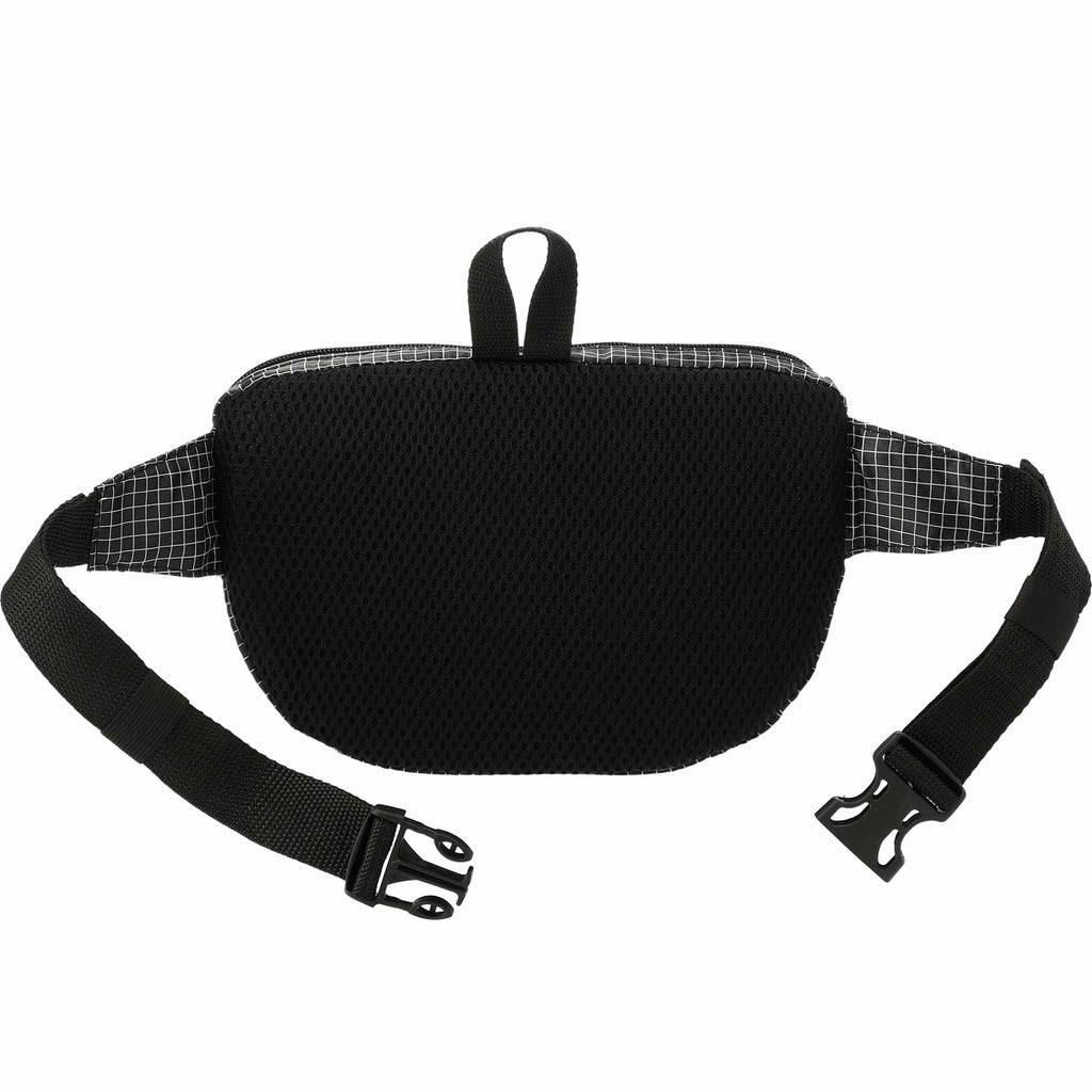 Grid Nylon Fanny Pack with Front Pocket - Black - Back