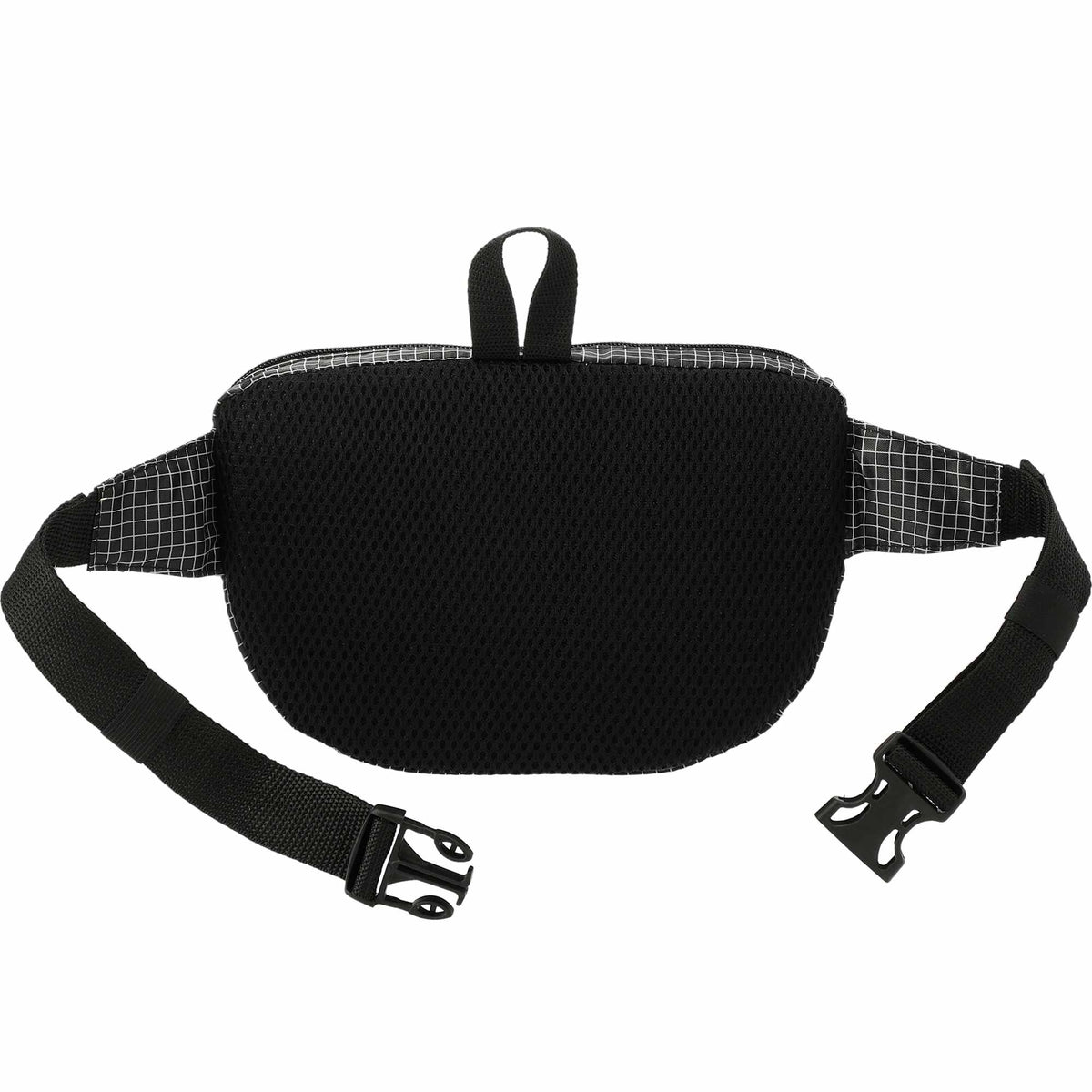 Grid Nylon Fanny Pack with Front Pocket - Black - Back