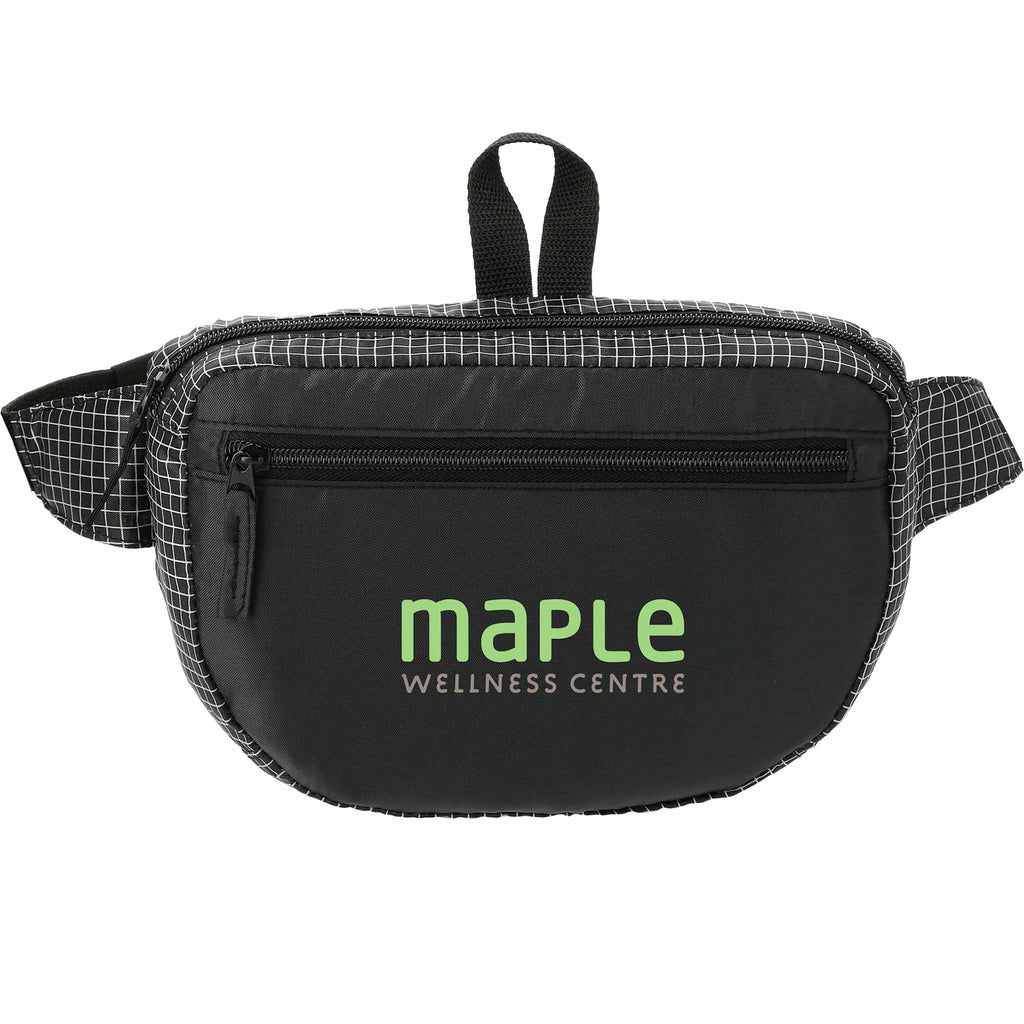 Grid Nylon Fanny Pack with Front Pocket - Black - Front