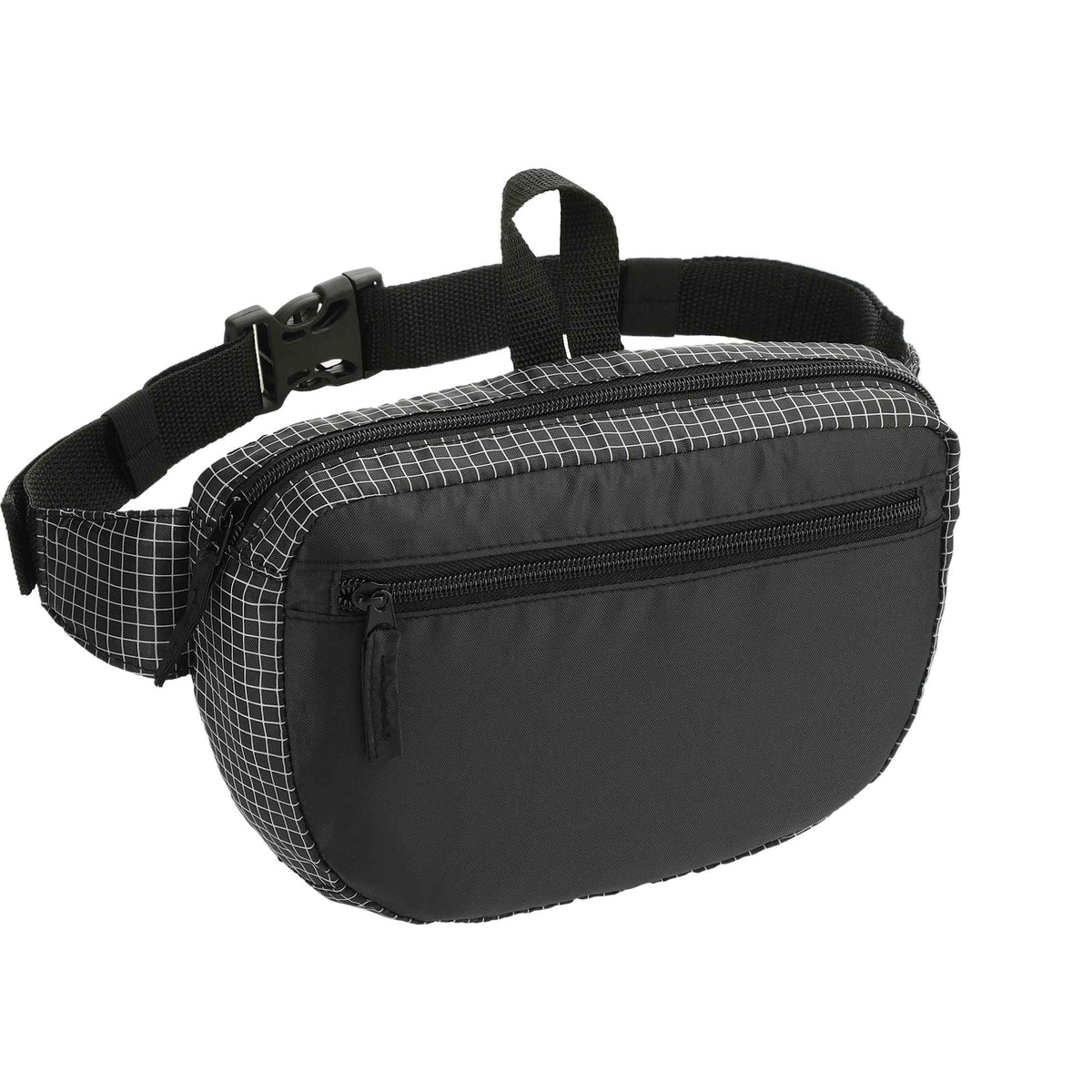 Grid Nylon Fanny Pack with Front Pocket - Black - Right Angle 3