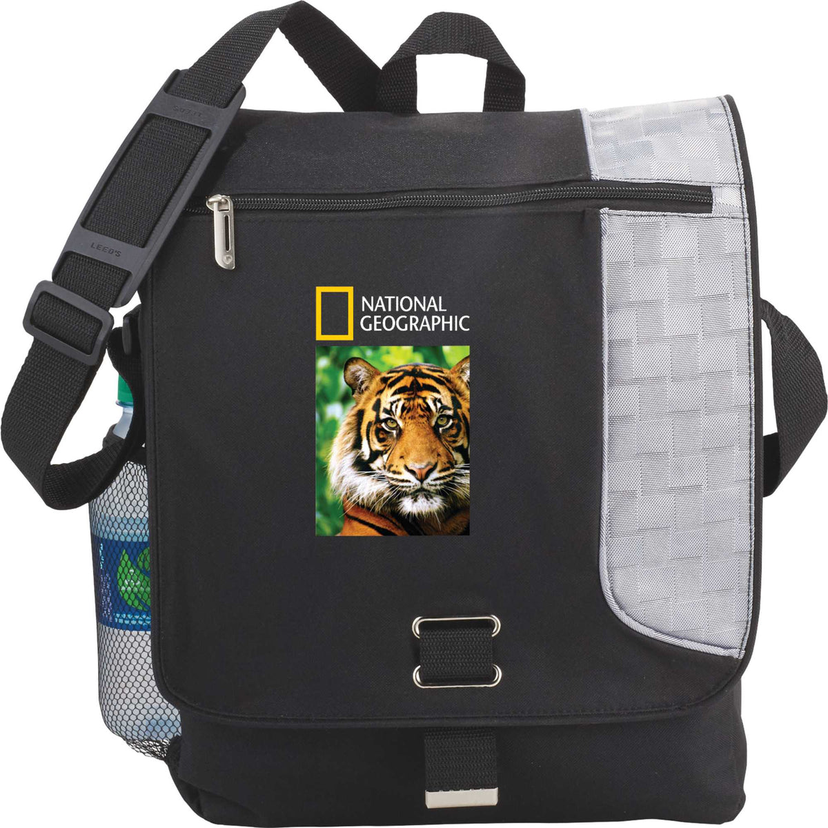 Gridlock Vertical Laptop Messenger Bag, 15 Inches Embroidery - Black - Front 2