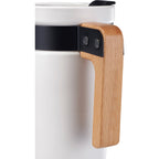 Grotto Ceramic Mug with Wood Handle and Lid, 16 oz - White - Photo 2
