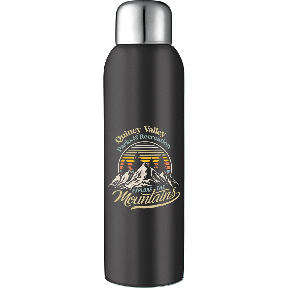 Guzzle Stainless Steel Sports Bottle, 28 oz Full Color - Black - Front