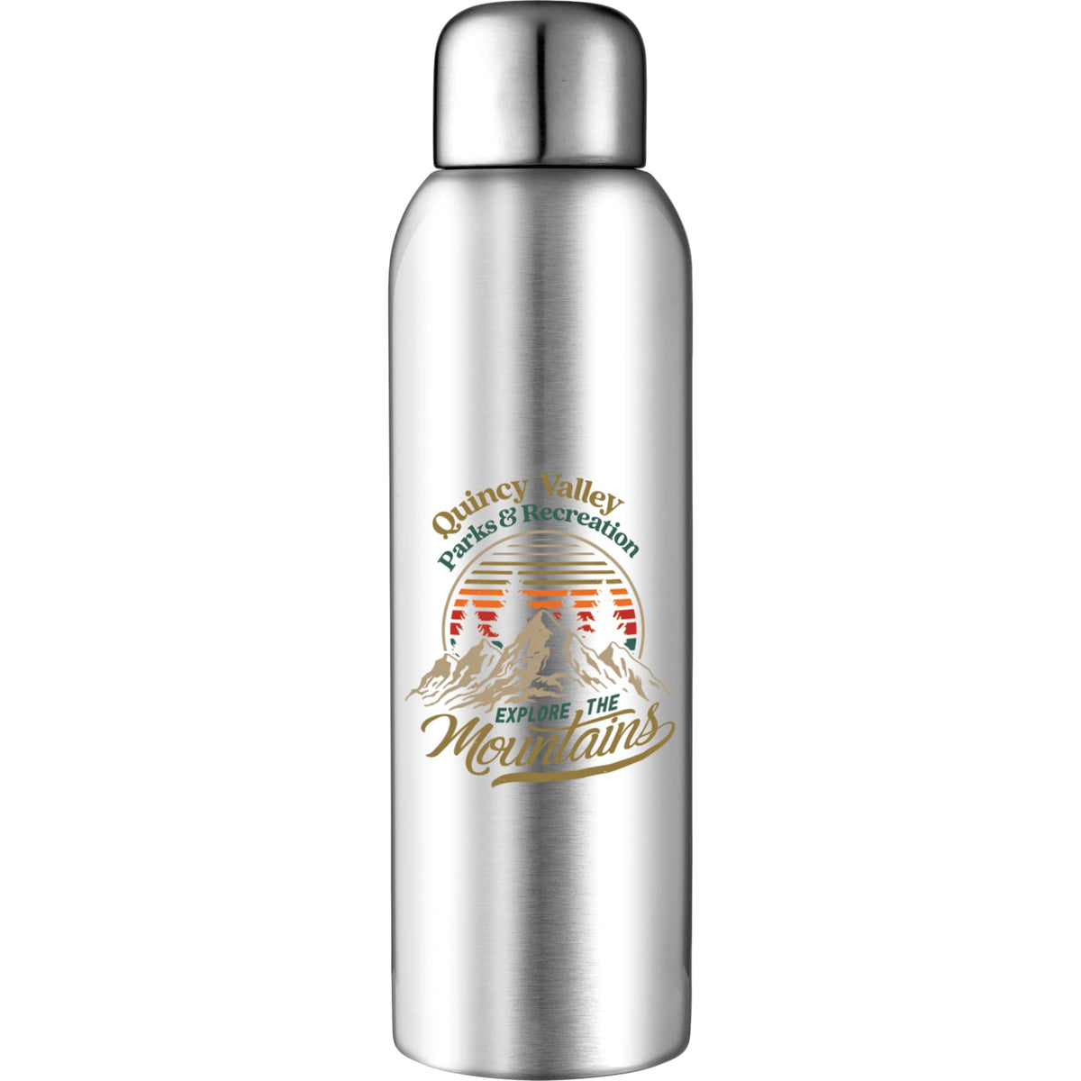 Guzzle Stainless Steel Sports Bottle, 28 oz Full Color - Recycled Silver - Front