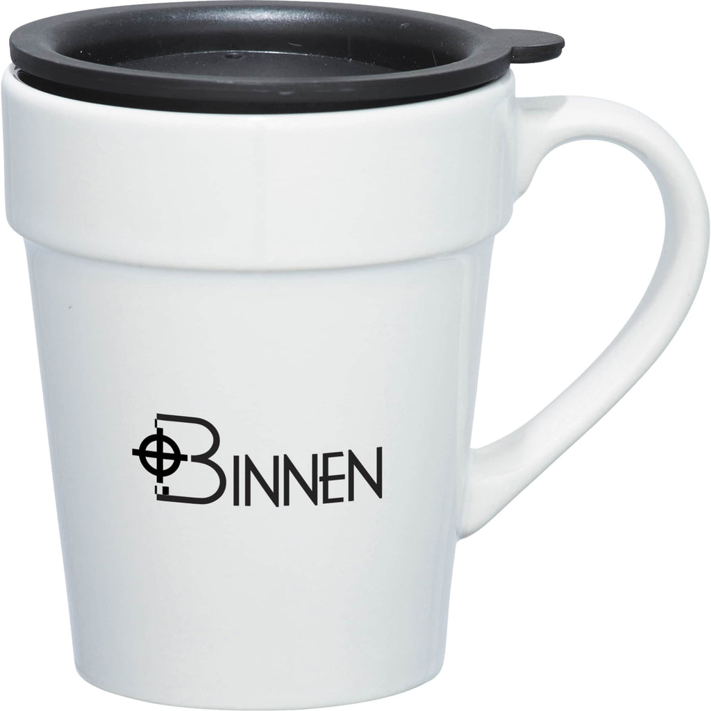 Habanera Tapered Ceramic Mug with Lid, 10 oz - White - Front
