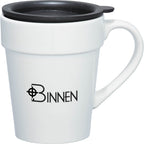 Habanera Tapered Ceramic Mug with Lid, 10 oz - White - Front