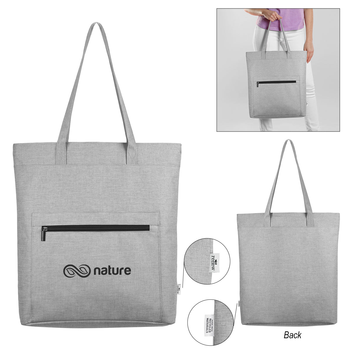 Habitat Heathered Tote Bag in Recycled PET - Gray - Silk Screen