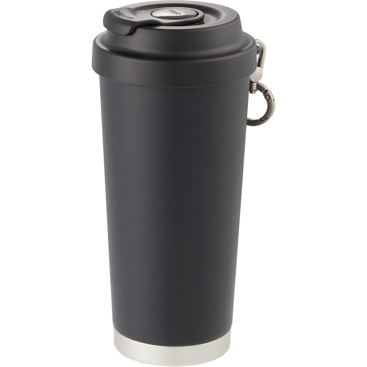 Haley Tumbler with Push-Button Lid and Carabiner, 16 oz Full Color - Black - Left Angle