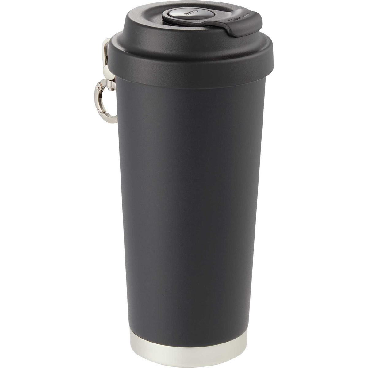 Haley Tumbler with Push-Button Lid and Carabiner, 16 oz Full Color - Black - Right Angle